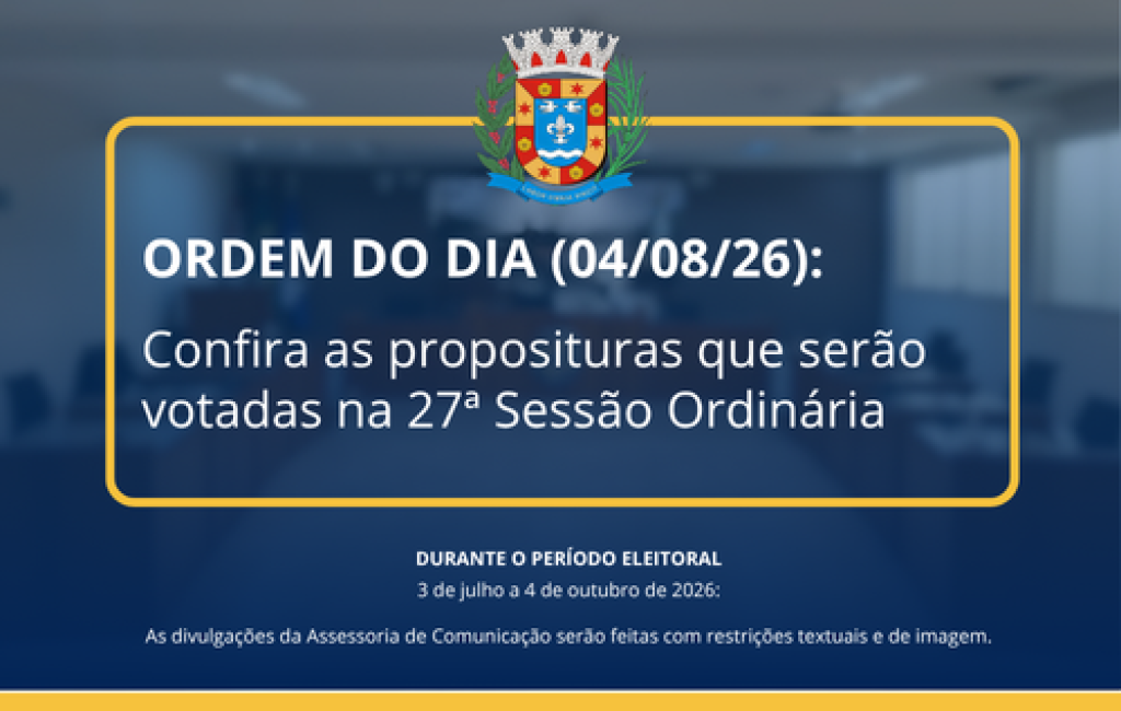 ACONTECE HOJE, ÀS 14H: 27ª SESSÃO ORDINÁRIA DE 2026