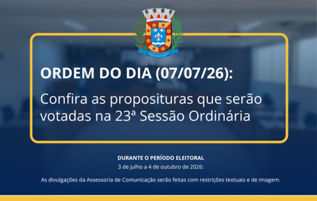 ACONTECE HOJE, ÀS 14H: 23ª SESSÃO ORDINÁRIA DE 2026